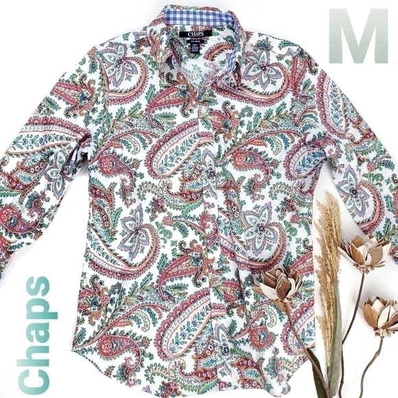 CHAPS White Blue Green Paisley Boho Top M - Picture 1 of 11